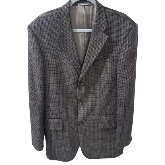 Oscar de la Renta Gray Mini Check Plaid Herringbone Lambswool Blazer, 42R - Picture 1 of 9